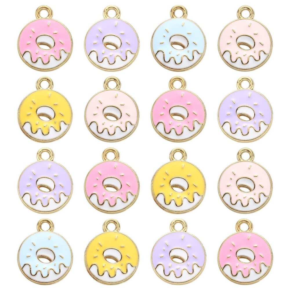 1076 50Pcs 5 Colors Donut Charms for Jewelry Making - Sweet Food Dessert